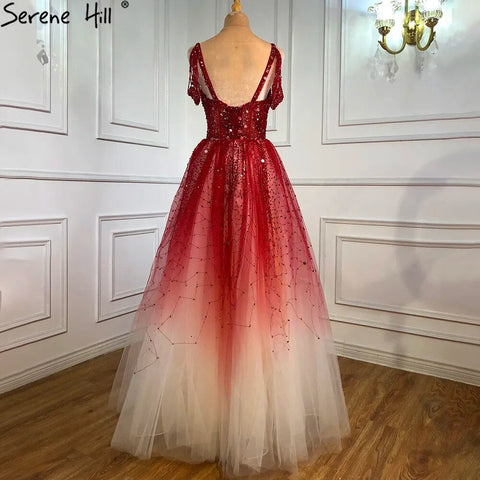Vestidos de noche rojos con degradado árabe, colección 2025, con cuentas, corte en A, sexis, para mujer, ideales para bodas y fiestas (LA70983) 