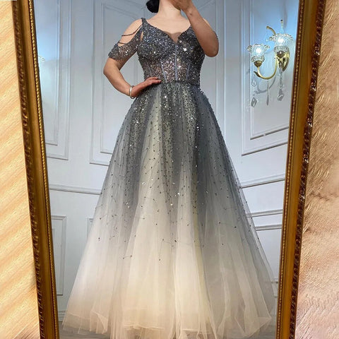 Vestidos de noche rojos con degradado árabe, colección 2025, con cuentas, corte en A, sexis, para mujer, ideales para bodas y fiestas (LA70983) 