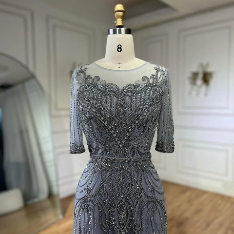 Vestidos de noche de lujo, elegantes, color gris árabe, hasta la rodilla, estilo sirena, con cuentas, para mujer, ideales para bodas y fiestas (2025) LA72559 