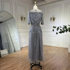 Robe de soirée élégante de style sirène, grise, longueur thé, avec perles, luxueuse, pour femme, tenue de mariage, 2025, LA72559 