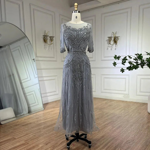 Vestidos de noche de lujo, elegantes, color gris árabe, hasta la rodilla, estilo sirena, con cuentas, para mujer, ideales para bodas y fiestas (2025) LA72559 
