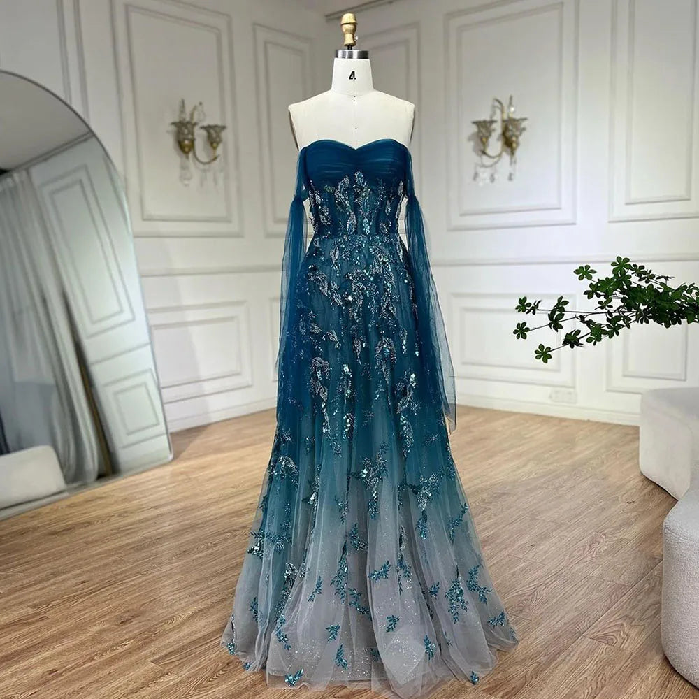 Robe de soirée longue bustier élégante en dentelle verte style arabe, coupe trapèze, avec perles, pour femme, élégante tenue de soirée, 2025, LA72520 