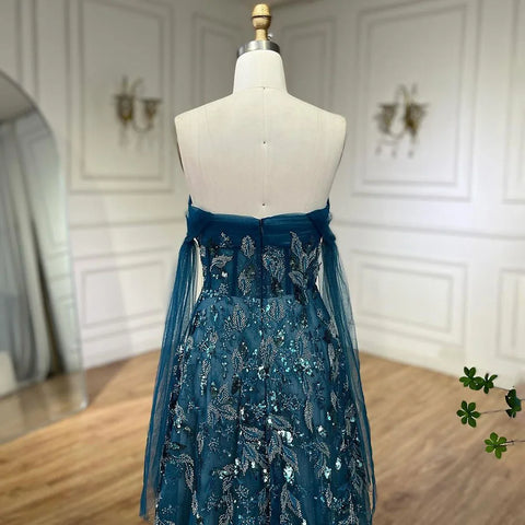 Robe de soirée longue bustier élégante en dentelle verte style arabe, coupe trapèze, avec perles, pour femme, élégante tenue de soirée, 2025, LA72520 