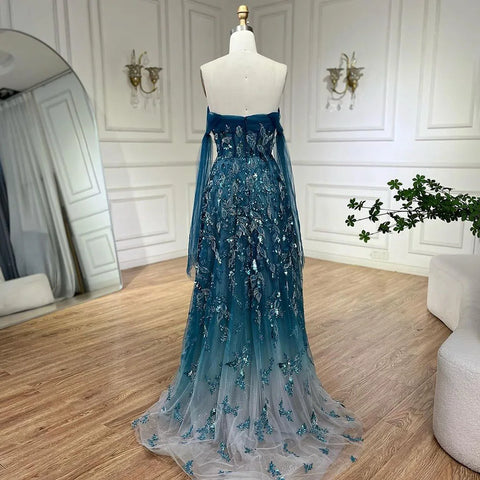 Robe de soirée longue bustier élégante en dentelle verte style arabe, coupe trapèze, avec perles, pour femme, élégante tenue de soirée, 2025, LA72520 
