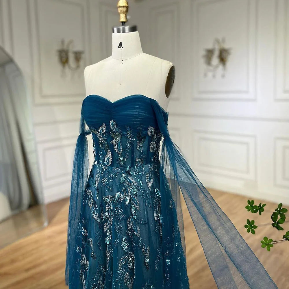 Robe de soirée longue bustier élégante en dentelle verte style arabe, coupe trapèze, avec perles, pour femme, élégante tenue de soirée, 2025, LA72520 