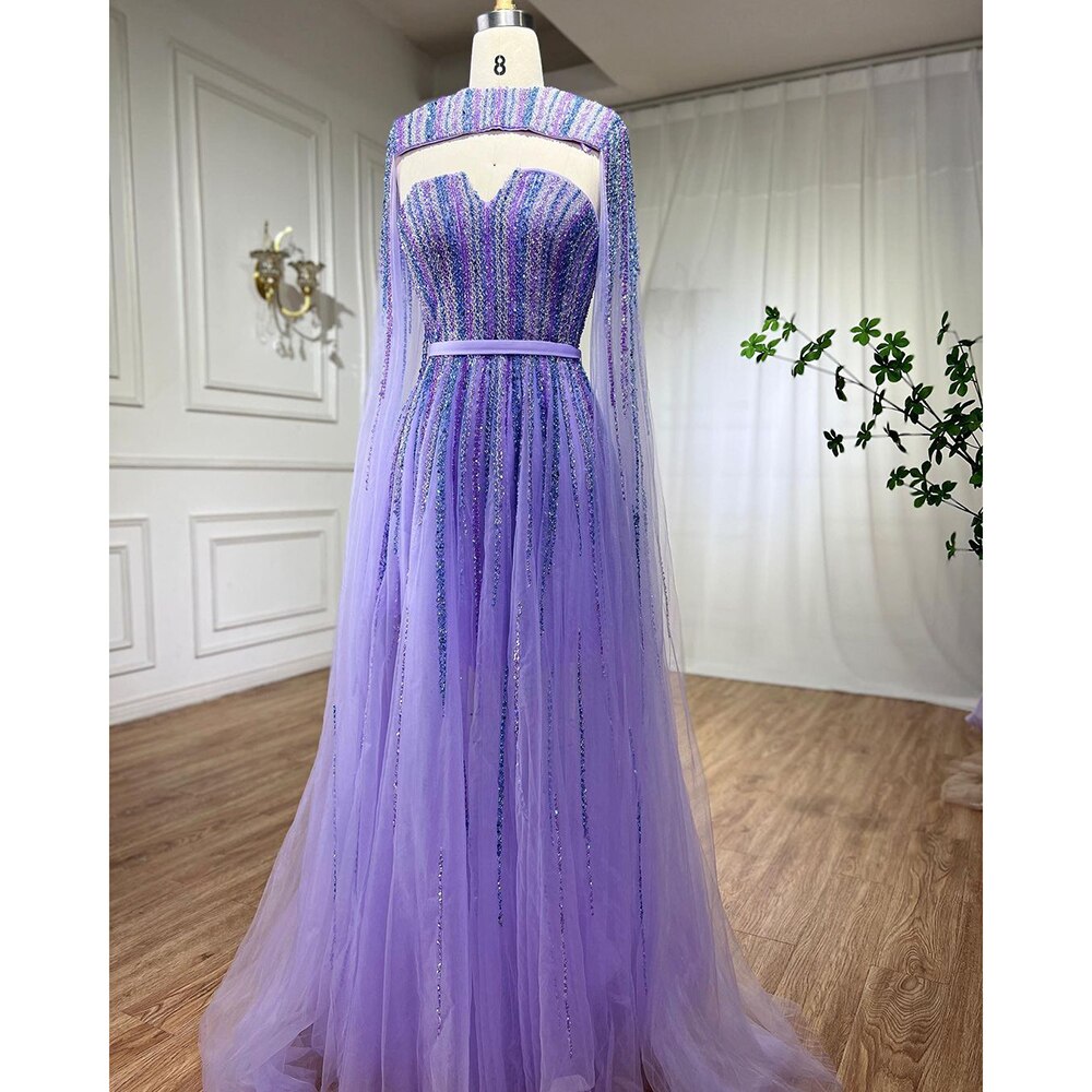 Robe de soirée longue verte style arabe, manches cape, ligne A, perles, robes de célébrités, pour femme, fête de mariage, LA71912, 2025 