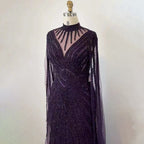 Robe de soirée élégante verte style sirène, manches cape, dentelle et perles, style arabe, pour femmes, mariage, LA71929, 2025 