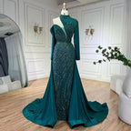 Robe de soirée élégante style sirène, asymétrique, verte, perlée, luxueuse, style Dubaï, pour femmes, pour fête de mariage, LA72550 