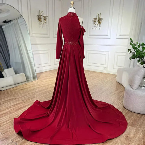 Vestidos de noche de lujo de Dubai, elegantes, de sirena, con un solo hombro y cuentas, color verde árabe, para mujer, ideales para bodas y fiestas (LA72550) 