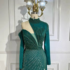 Robe de soirée élégante style sirène, asymétrique, verte, perlée, luxueuse, style Dubaï, pour femmes, pour fête de mariage, LA72550 