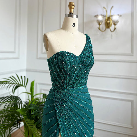 Robe de soirée longue style sirène, élégante et sexy, verte, fendue sur le côté, avec perles, pour femme, tenue de mariage, modèle 2025, LA71779A 
