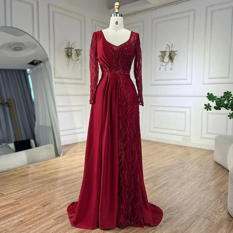 Robe de soirée sirène verte élégante en satin et dentelle perlée, tenue de luxe de Dubaï, pour femmes, pour fête de mariage, LA71860A 