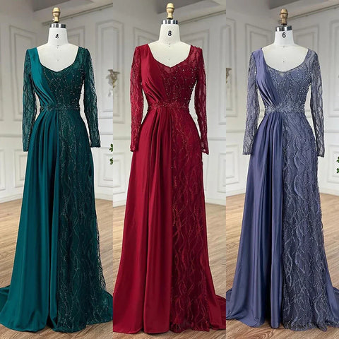 Robe de soirée sirène verte élégante en satin et dentelle perlée, tenue de luxe de Dubaï, pour femmes, pour fête de mariage, LA71860A 