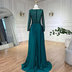 Vestido de noche de lujo estilo sirena, elegante, de satén verde árabe, con encaje y cuentas, ideal para bodas y fiestas (LA71860A) 