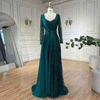 Vestido de noche de lujo estilo sirena, elegante, de satén verde árabe, con encaje y cuentas, ideal para bodas y fiestas (LA71860A) 