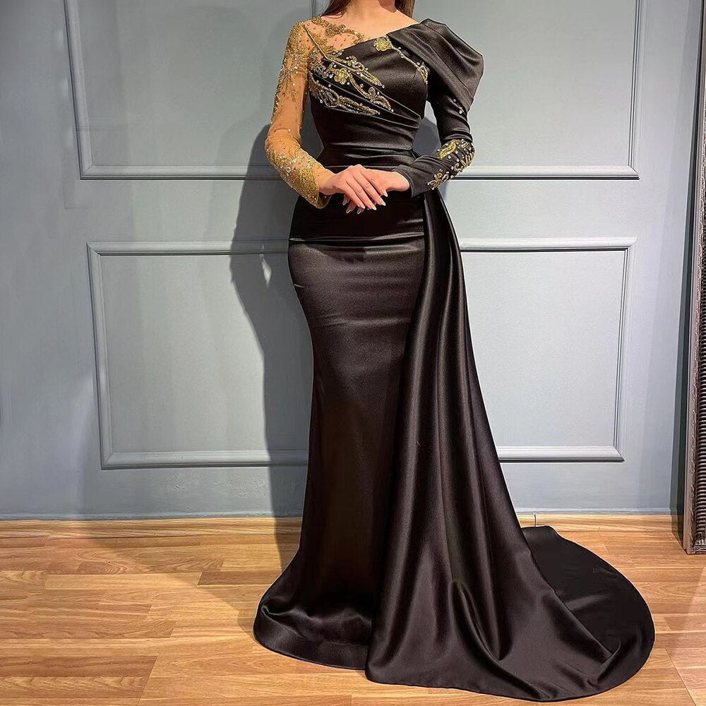 Robe de soirée sirène verte à col en V, élégante, luxueuse, en dentelle et perles, style arabe, pour femme, modèle LA71578 