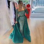 Vestidos de noche de sirena con sobrefalda, color verde árabe, bordados con cuentas, vestidos de lujo para ocasiones formales 2025 LA72710 