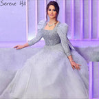 Vestidos de noche elegantes de lujo con cuentas, corte en A, color gris árabe, hombros abullonados, para mujer, ideales para bodas y fiestas (2025) LA71368 