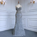 Vestidos de noche elegantes de sirena gris árabe con tirantes finos, vestidos de lujo con cuentas, para mujer, para fiestas, LA71652 