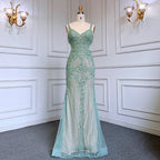 Vestidos de noche elegantes de sirena gris árabe con tirantes finos, vestidos de lujo con cuentas, para mujer, para fiestas, LA71652 