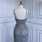 Vestidos de noche de sirena color gris árabe con tirantes finos, lujosos con cuentas, 2025 para bodas y fiestas de mujeres LA71652A 