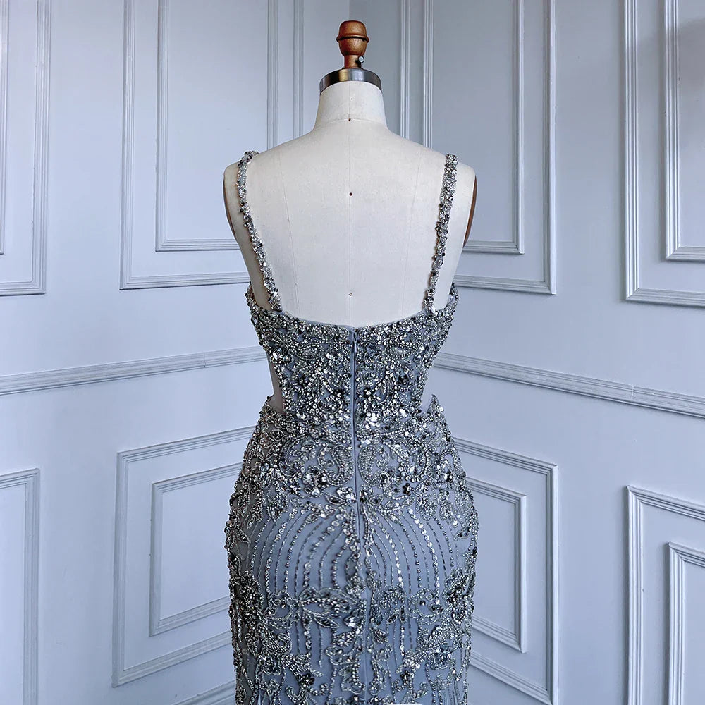 Vestidos de noche de sirena color gris árabe con tirantes finos, lujosos con cuentas, 2025 para bodas y fiestas de mujeres LA71652A 