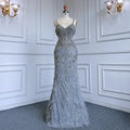 Vestidos de noche de sirena color gris árabe con tirantes finos, lujosos con cuentas, 2025 para bodas y fiestas de mujeres LA71652A 