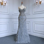 Vestidos de noche de sirena color gris árabe con tirantes finos, lujosos con cuentas, 2025 para bodas y fiestas de mujeres LA71652A 