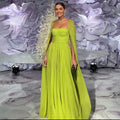 Saudi Arabic Lemon Yellow Dubai Evening Dresses with Cape LA71988