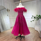 Vestidos de noche de lujo para mujer, estilo árabe lila, corte en A, hasta el tobillo, con cuentas y plumas, para bodas y fiestas 2025 LA71932 