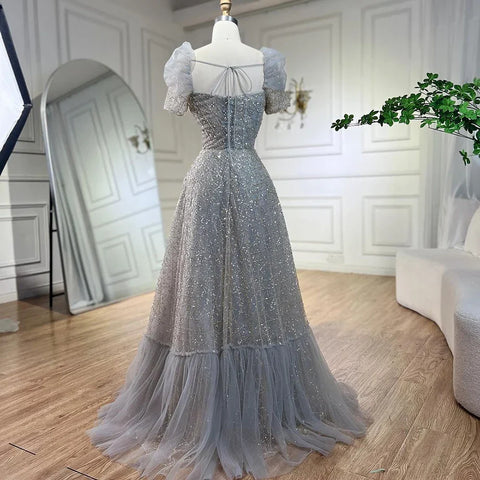 Arabic Lilac Elegant A Line Short Sleeveless Luxury Evening Dresses Beaded For Women Wedding Party 2025 LA72273