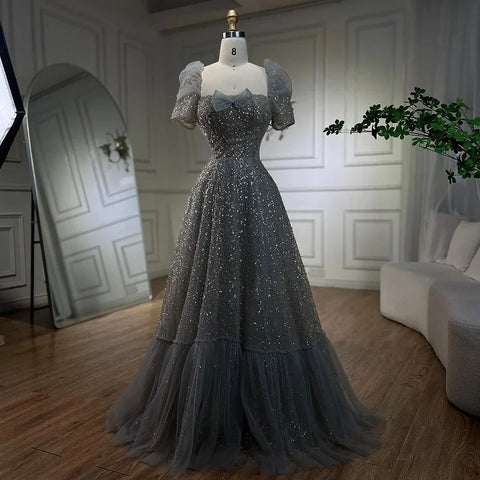 Arabic Lilac Elegant A Line Short Sleeveless Luxury Evening Dresses Beaded For Women Wedding Party 2025 LA72273