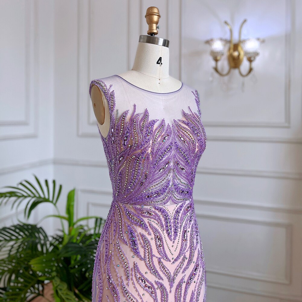Arabic Lilac Mermaid Elegant Beaded Luxury Dubai Long Evening Dresses Gowns For Women Wedding Party 2025 LA71962