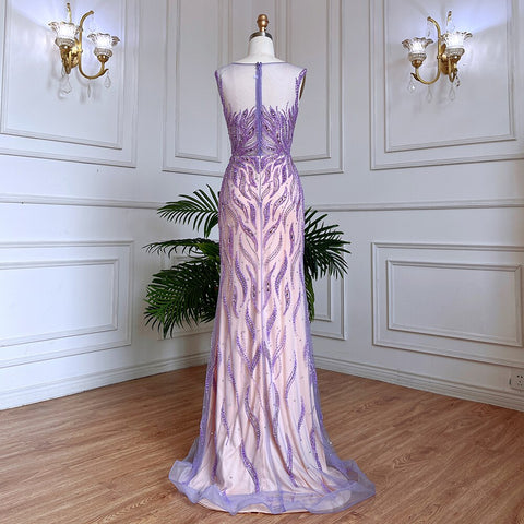 Robe de soirée longue style sirène lilas, élégante, luxueuse, perlée, style Dubaï, pour femme, tenue de mariage, 2025, LA71962 