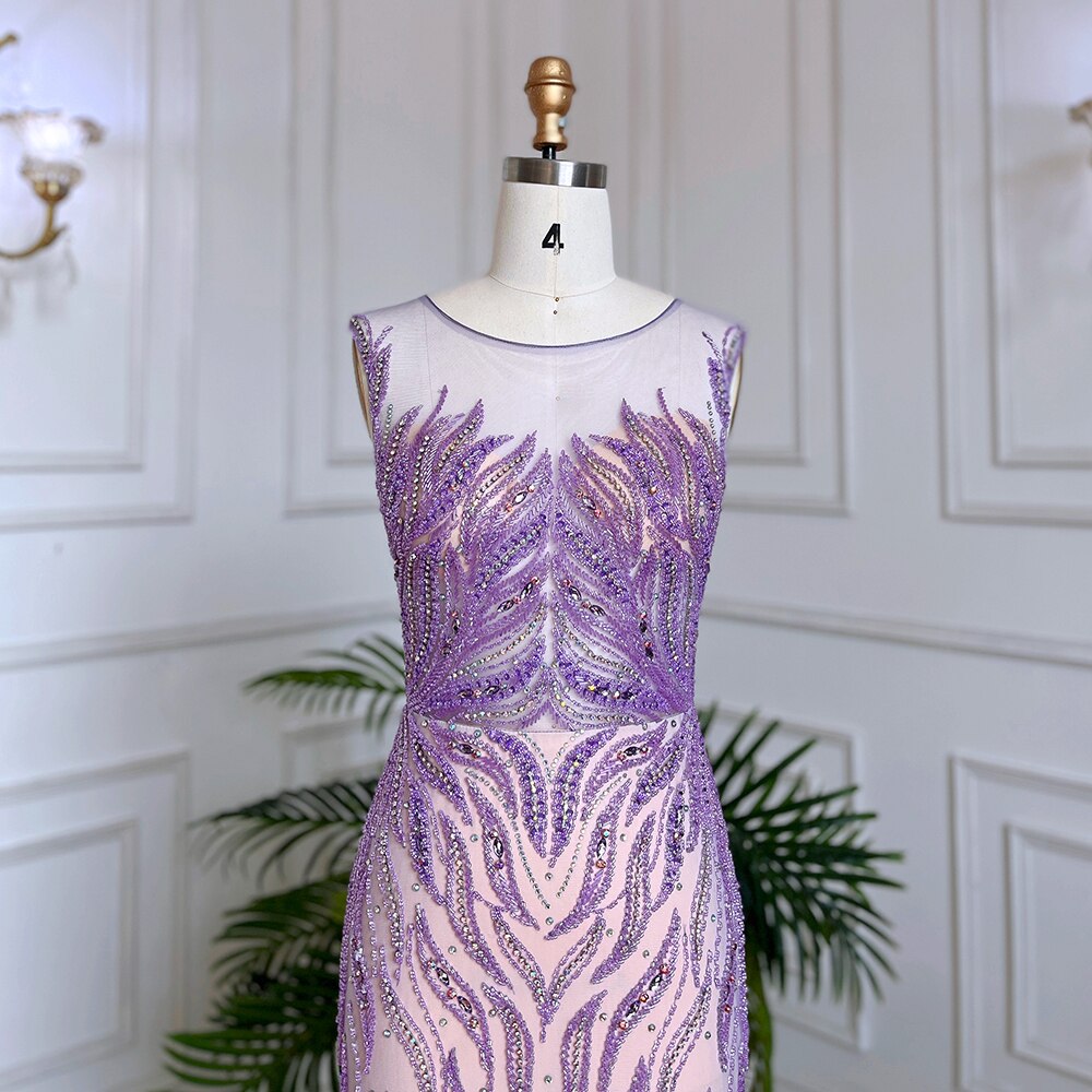 Robe de soirée longue style sirène lilas, élégante, luxueuse, perlée, style Dubaï, pour femme, tenue de mariage, 2025, LA71962 