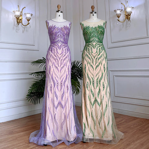 Robe de soirée longue style sirène lilas, élégante, luxueuse, perlée, style Dubaï, pour femme, tenue de mariage, 2025, LA71962 