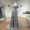 Vestidos de noche elegantes de sirena lila árabe de satén con cuentas, de lujo, color gris Dubai, para mujer, para bodas y fiestas LA72583 