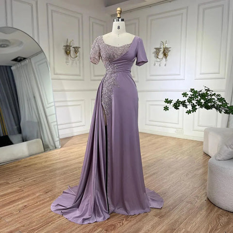 Robe de soirée sirène élégante en satin lilas, luxueuse et grise, style Dubaï, pour femme, tenue de mariage, LA72583 