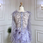Robe de soirée sirène lilas style arabe, sexy, fendue, avec jupe, perles et plumes, 2025, pour femmes, LA71989