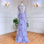 Robe de soirée sirène lilas style arabe, sexy, fendue, avec jupe, perles et plumes, 2025, pour femmes, LA71989