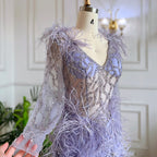 Robe de soirée sirène lilas style arabe, sexy, fendue, avec jupe, perles et plumes, 2025, pour femmes, LA71989