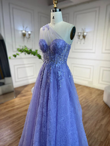 Robe de bal de luxe lilas asymétrique, coupe trapèze, avec appliques en dentelle, pour soirée, 2025 LA72637 