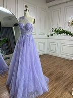Vestido de fiesta de lujo para mujer, corte asimétrico, estilo lila árabe, con apliques de encaje y un solo hombro, para mujer, modelo LA72637 (2025) 
