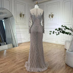 Vestidos de noche de lujo árabes con perlas de cristal, color plata y nude, estilo Dubai, para mujer, ideales para bodas, eventos formales y fiestas de graduación (modelo 2025, LA72478). 