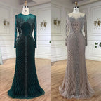 Vestidos de noche de lujo árabes con perlas de cristal, color plata y nude, estilo Dubai, para mujer, ideales para bodas, eventos formales y fiestas de graduación (modelo 2025, LA72478). 