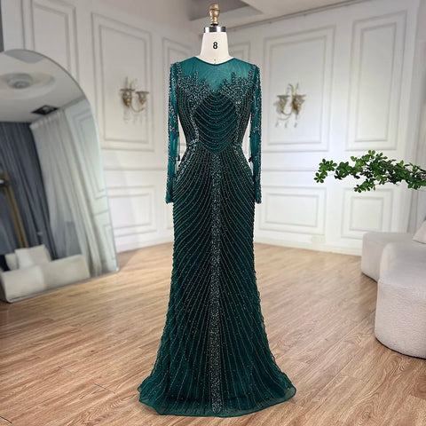 Robe de soirée de luxe arabe avec perles en cristal argenté et nude, tenue de bal de mariage pour femmes, 2025 LA72478 