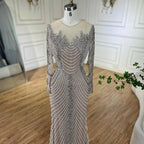 Vestidos de noche de lujo árabes con perlas de cristal, color plata y nude, estilo Dubai, para mujer, ideales para bodas, eventos formales y fiestas de graduación (modelo 2025, LA72478). 