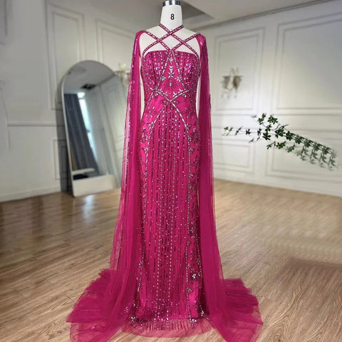 Robe de soirée sirène de luxe lilas aqua avec manches cape LA71905