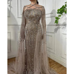 Luxury Aqua Lilac Mermaid Evening Dress with Cape Sleeves LA71905