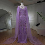 Vestidos de noche elegantes de sirena lila con hilo y cuentas, estilo árabe de lujo de Dubái, colección 2025 para mujer, ideales para fiestas (LA72186) 